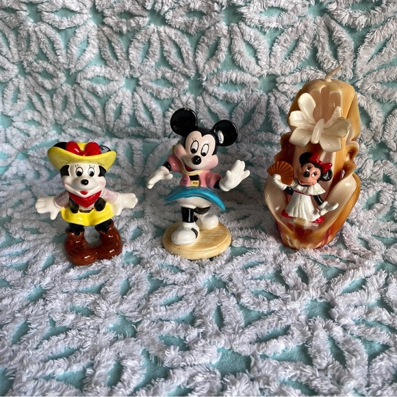 Vintage Disney Minnie Mouse figurine & candle lot Dancing & Cowgirl Minnie - Picture 1 of 14
